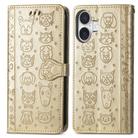 For iPhone 16 Plus Cat and Dog Embossed Leather Phone Case(Gold) - 2