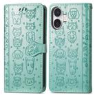 For iPhone 16 Plus Cat and Dog Embossed Leather Phone Case(Green) - 2