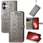 For iPhone 16 Plus Cat and Dog Embossed Leather Phone Case(Gray) - 1