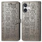 For iPhone 16 Plus Cat and Dog Embossed Leather Phone Case(Gray) - 2