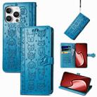 For iPhone 16 Pro Cat and Dog Embossed Leather Phone Case(Blue) - 1