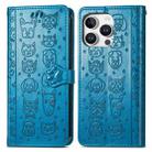 For iPhone 16 Pro Cat and Dog Embossed Leather Phone Case(Blue) - 2