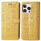 For iPhone 16 Pro Cat and Dog Embossed Leather Phone Case(Yellow) - 2