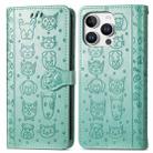 For iPhone 16 Pro Cat and Dog Embossed Leather Phone Case(Green) - 2