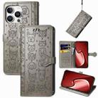 For iPhone 16 Pro Cat and Dog Embossed Leather Phone Case(Gray) - 1