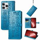 For iPhone 16 Pro Max Cat and Dog Embossed Leather Phone Case(Blue) - 1