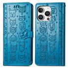 For iPhone 16 Pro Max Cat and Dog Embossed Leather Phone Case(Blue) - 2