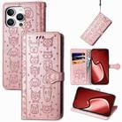 For iPhone 16 Pro Max Cat and Dog Embossed Leather Phone Case(Rose Gold) - 1