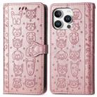 For iPhone 16 Pro Max Cat and Dog Embossed Leather Phone Case(Rose Gold) - 2