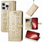 For iPhone 16 Pro Max Cat and Dog Embossed Leather Phone Case(Gold) - 1