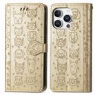 For iPhone 16 Pro Max Cat and Dog Embossed Leather Phone Case(Gold) - 2