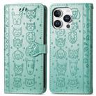 For iPhone 16 Pro Max Cat and Dog Embossed Leather Phone Case(Green) - 2