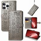 For iPhone 16 Pro Max Cat and Dog Embossed Leather Phone Case(Gray) - 1