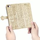 For iPhone 16e Cat and Dog Embossed Leather Phone Case(Gold) - 3