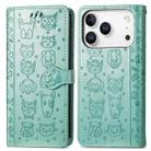 For iPhone 17 Pro Max Cat and Dog Embossed Leather Phone Case(Green) - 2