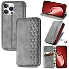 For iPhone 16 Pro Cubic Grid Pressed Magnetic Leather Phone Case(Gray) - 1