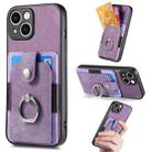 For iPhone 15 Retro Skin-feel Ring Card Wallet Phone Case(Purple) - 1