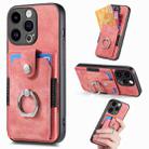 For iPhone 15 Pro Retro Skin-feel Ring Card Wallet Phone Case(Pink) - 1