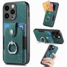 For iPhone 15 Pro Retro Skin-feel Ring Card Wallet Phone Case(Green) - 1