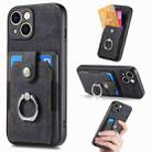 For iPhone 15 Plus Retro Skin-feel Ring Card Wallet Phone Case(Black) - 1