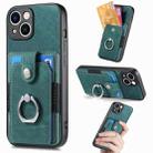 For iPhone 15 Plus Retro Skin-feel Ring Card Wallet Phone Case(Green) - 1