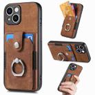 For iPhone 15 Plus Retro Skin-feel Ring Card Wallet Phone Case(Brown) - 1