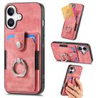 For iPhone 16 Plus Retro Skin-feel Ring Card Wallet Phone Case(Pink) - 1