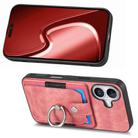 For iPhone 16 Plus Retro Skin-feel Ring Card Wallet Phone Case(Pink) - 2