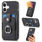 For iPhone 16 Plus Retro Skin-feel Ring Card Wallet Phone Case(Black) - 1