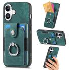 For iPhone 16 Plus Retro Skin-feel Ring Card Wallet Phone Case(Green) - 1