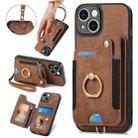 For iPhone 15 Retro Skin-feel Ring Multi-card Wallet Phone Case(Brown) - 1
