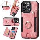 For iPhone 15 Pro Retro Skin-feel Ring Multi-card Wallet Phone Case(Pink) - 1