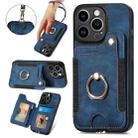 For iPhone 15 Pro Retro Skin-feel Ring Multi-card Wallet Phone Case(Blue) - 1