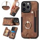 For iPhone 15 Pro Retro Skin-feel Ring Multi-card Wallet Phone Case(Brown) - 1