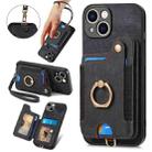 For iPhone 15 Plus Retro Skin-feel Ring Multi-card Wallet Phone Case(Black) - 1