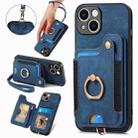 For iPhone 15 Plus Retro Skin-feel Ring Multi-card Wallet Phone Case(Blue) - 1