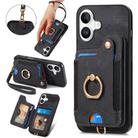 For iPhone 16 Plus Retro Skin-feel Ring Multi-card Wallet Phone Case(Black) - 1