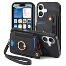 For iPhone 16 Plus Retro Skin-feel Ring Multi-card Wallet Phone Case(Black) - 2