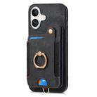 For iPhone 16 Plus Retro Skin-feel Ring Multi-card Wallet Phone Case(Black) - 3