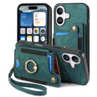 For iPhone 16 Plus Retro Skin-feel Ring Multi-card Wallet Phone Case(Green) - 2