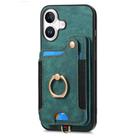 For iPhone 16 Plus Retro Skin-feel Ring Multi-card Wallet Phone Case(Green) - 3