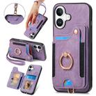 For iPhone 16 Plus Retro Skin-feel Ring Multi-card Wallet Phone Case(Purple) - 1