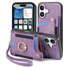 For iPhone 16 Plus Retro Skin-feel Ring Multi-card Wallet Phone Case(Purple) - 2