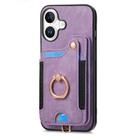 For iPhone 16 Plus Retro Skin-feel Ring Multi-card Wallet Phone Case(Purple) - 3