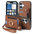 For iPhone 16 Plus Retro Skin-feel Ring Multi-card Wallet Phone Case(Brown) - 2