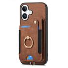 For iPhone 16 Plus Retro Skin-feel Ring Multi-card Wallet Phone Case(Brown) - 3