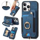 For iPhone 16 Pro Retro Skin-feel Ring Multi-card Wallet Phone Case(Blue) - 1