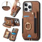 For iPhone 16 Pro Retro Skin-feel Ring Multi-card Wallet Phone Case(Brown) - 1