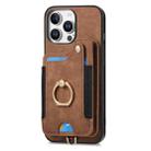 For iPhone 16 Pro Retro Skin-feel Ring Multi-card Wallet Phone Case(Brown) - 3