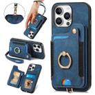 For iPhone 16 Pro Max Retro Skin-feel Ring Multi-card Wallet Phone Case(Blue) - 1